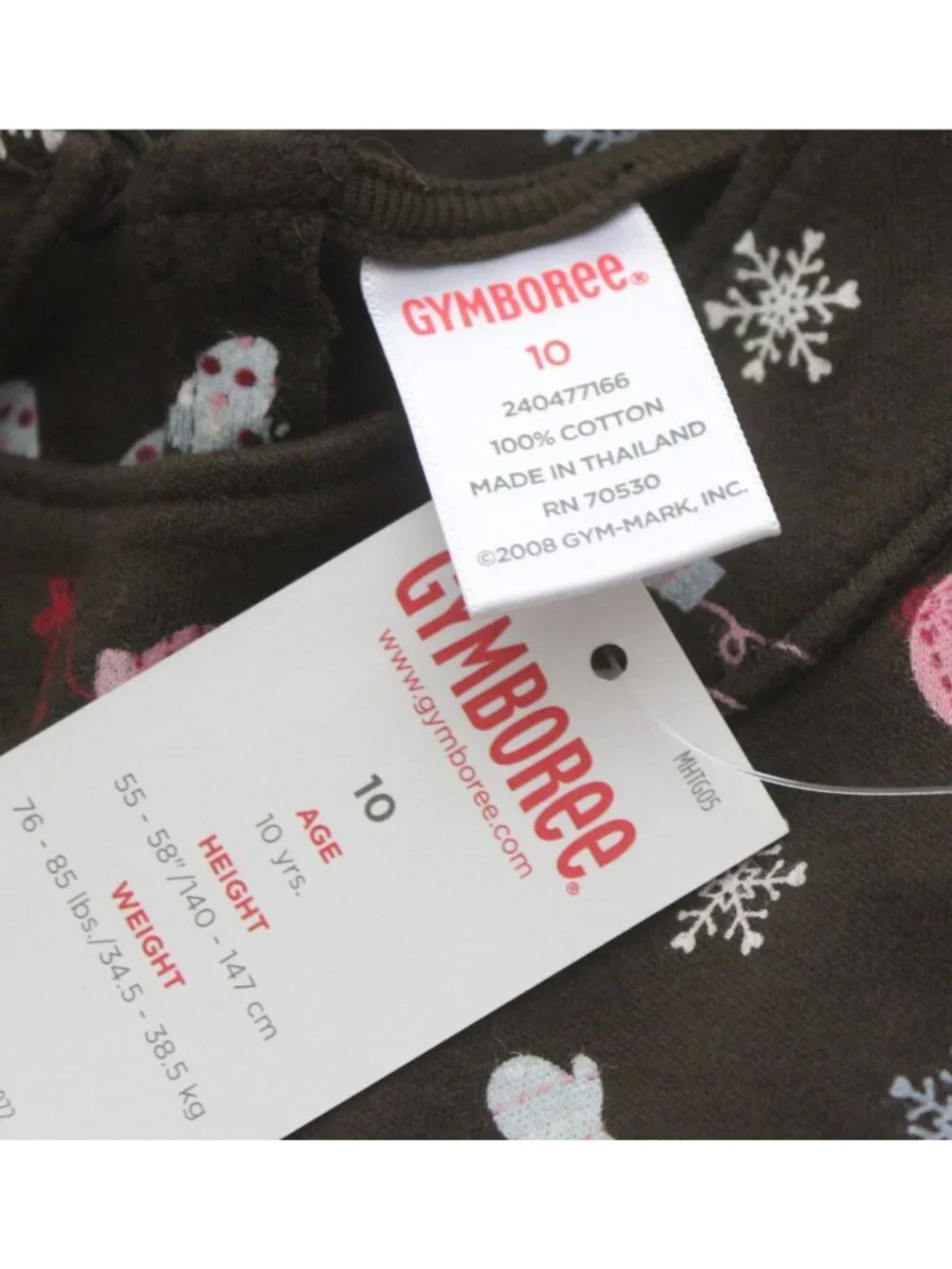 2008 Gymboree Winter Snowflake Brown Print Dress Mittens Mugs Play Cotton sz 10